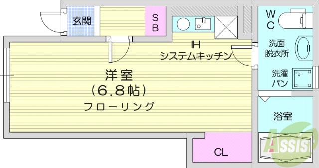 スカイコート小松島A(ワンルーム/1階)の間取り写真
