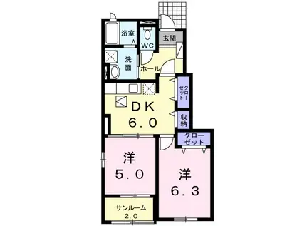 エクシード(2DK/1階)の間取り写真