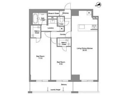 プリマステラ(2LDK/14階)の間取り写真