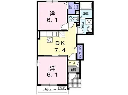 フレスクーラK・O II(2DK/1階)の間取り写真