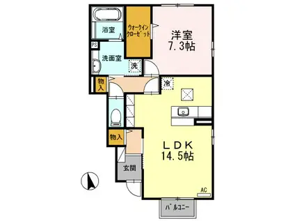 D-ROOM南花岡(1LDK/1階)の間取り写真