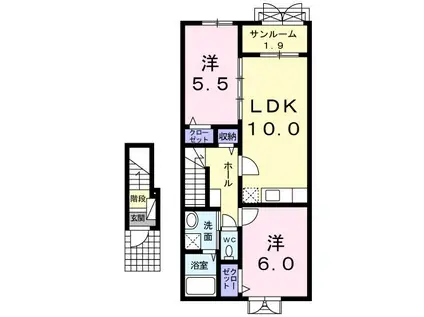 シャングリラ II(2LDK/2階)の間取り写真