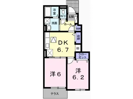 グランチャレットI(2DK/1階)の間取り写真