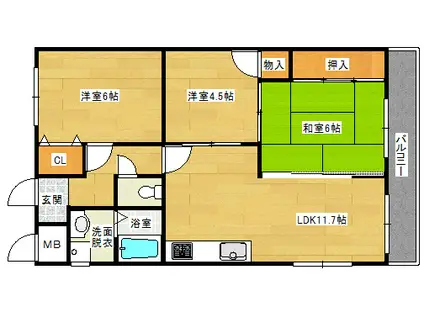 シャルマン財官II(3LDK/4階)の間取り写真