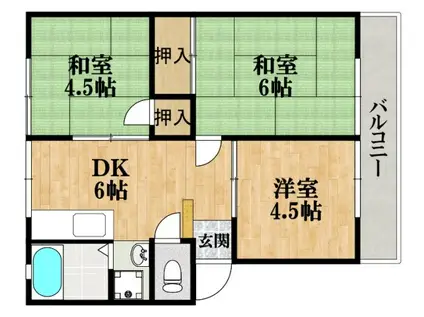 ファミール林B棟(3DK/1階)の間取り写真