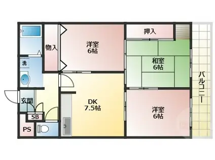 ライトハイツ(3DK/6階)の間取り写真