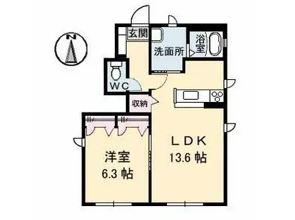 フォンティーヌ A棟(1LDK/1階)の間取り写真
