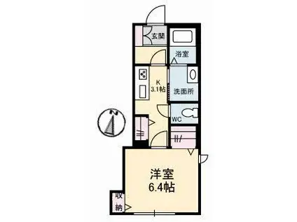 カーサ・ルナブルー(1K/1階)の間取り写真