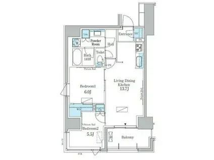 パークアクシス新宿百人町(2LDK/2階)の間取り写真