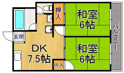 巽マンション(2DK/3階)の間取り写真