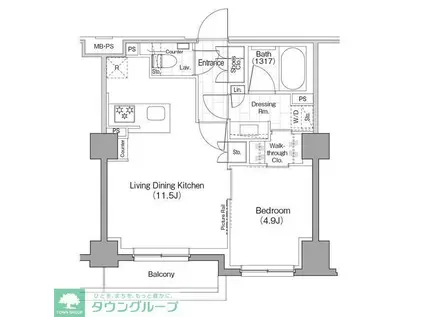 ザ・パークハビオ新宿(1LDK/2階)の間取り写真