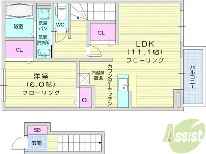 フォーシーズンズてるこ(1LDK/2階)の間取り写真