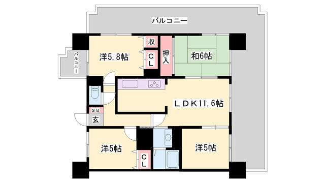 リベール姫路駅前II(4LDK/2階)の間取り写真