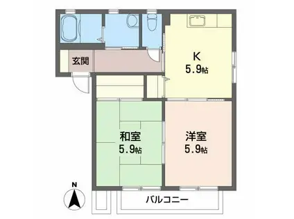 ハッピープレイスA(2DK/1階)の間取り写真