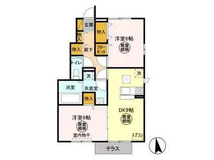 アクアパーム C(2DK/1階)の間取り写真