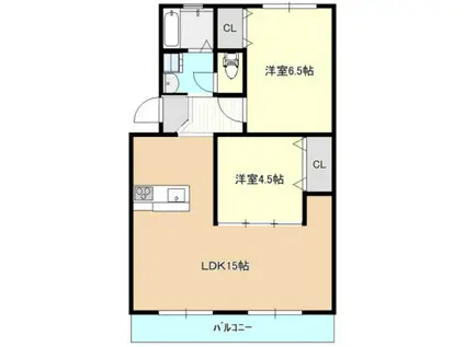 スミヤハイツ B棟(2LDK/1階)の間取り写真