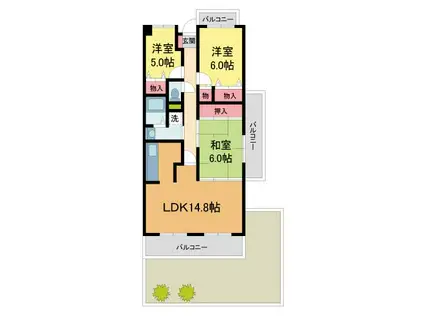 サーパス宝塚(3LDK/1階)の間取り写真