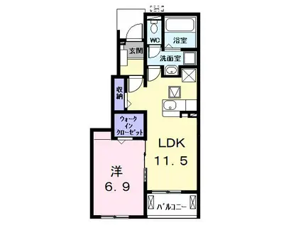 ヒカルサ名古屋港区大西I(1LDK/1階)の間取り写真