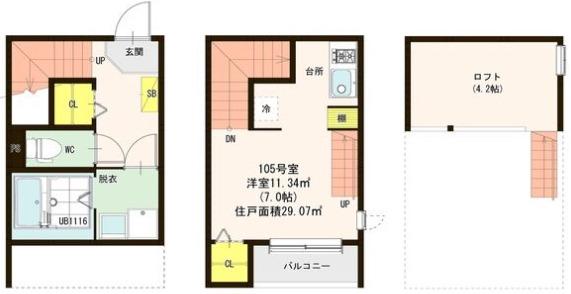 LES SAISONS新田(ワンルーム/1階)の間取り写真