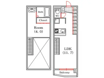 フォレステージュ靱公園(1LDK/4階)の間取り写真
