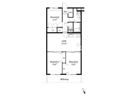 ベルフラット吉野(3LDK/3階)の間取り写真