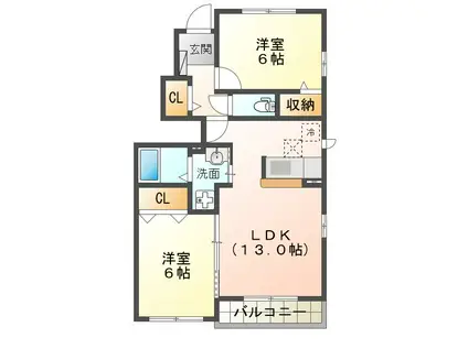 プラザサンライズC棟(2LDK/1階)の間取り写真