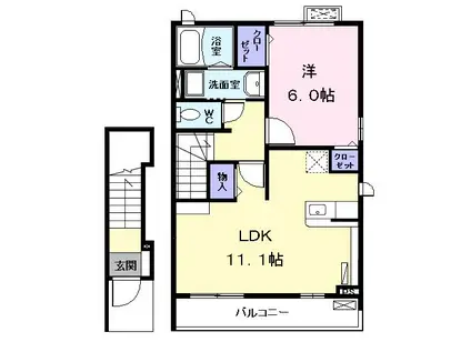 グリシナII(1LDK/2階)の間取り写真