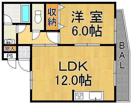 ミスターK北武庫之荘(1LDK/1階)の間取り写真