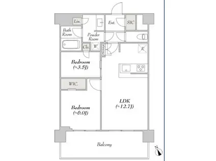 ウエリスアーバン水天宮前(2LDK/13階)の間取り写真