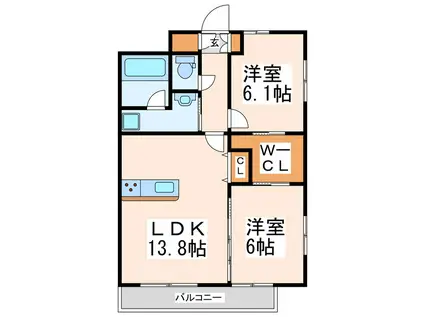 WELL保田窪(2LDK/6階)の間取り写真