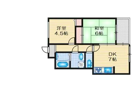 メゾン摂津(2DK/7階)の間取り写真