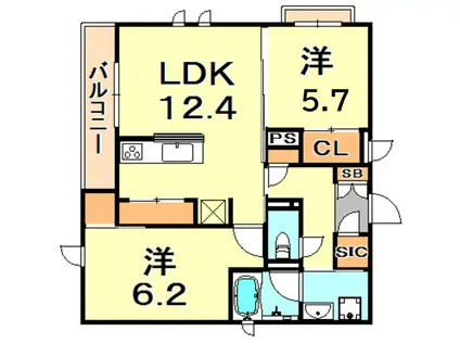 本庄ハウス 魚崎(2LDK/2階)の間取り写真
