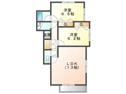 MIKIハイツⅡB(2LDK/1階)の間取り写真