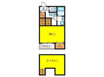 CASTELイースト L`S(1K/2階)の間取り写真