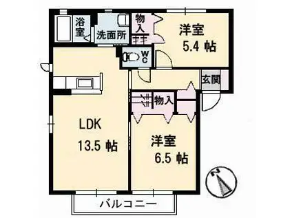 ラ・パルテール福田 五番館(2LDK/2階)の間取り写真