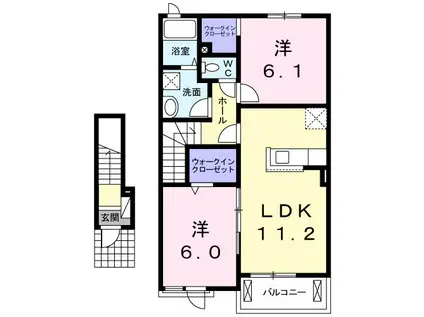 ヴェルレーヌ・レジデンスC(2LDK/2階)の間取り写真