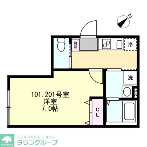 ベイルーム藤沢花の木(1K/1階)の間取り写真