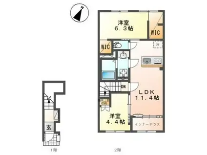 仮中央区上溝アパート(2LDK/2階)の間取り写真