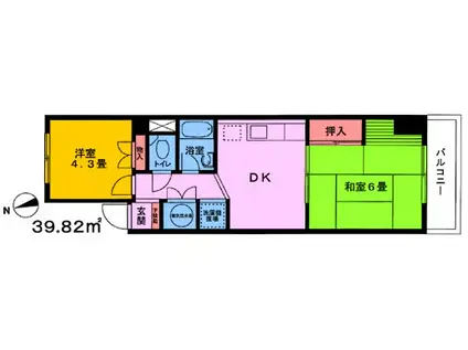 冬木コーポラス(2DK/4階)の間取り写真