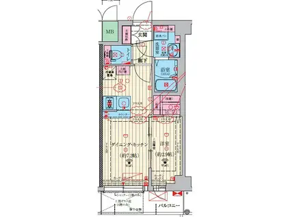 ファーストフィオーレ吹田ウインズテラス(1DK/2階)の間取り写真