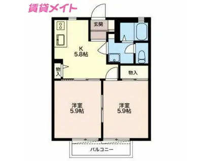 アドバンテージ B棟(2DK/1階)の間取り写真