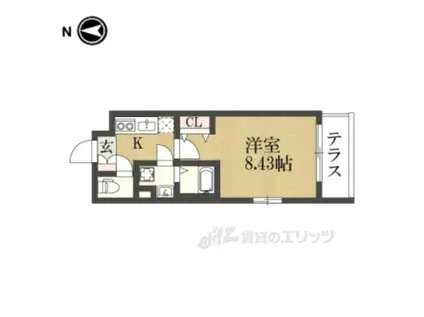 ヴィラ京大北(1K/1階)の間取り写真