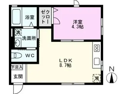 アカラ東川口(1LDK/1階)の間取り写真
