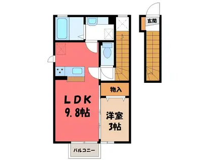 レヴェイユ(1LDK/2階)の間取り写真