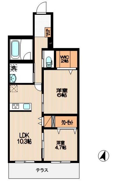 ラ カーザ ドルチェ(2LDK/2階)の間取り写真