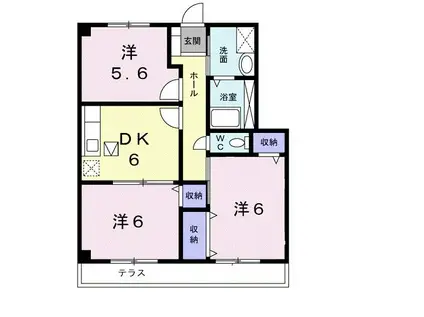 ヴィラ・ド・フルールA(3DK/1階)の間取り写真