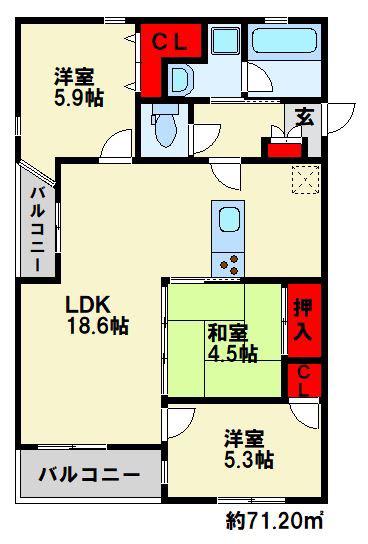 ニューガイアソラーレ葛原(3LDK/3階)の間取り写真