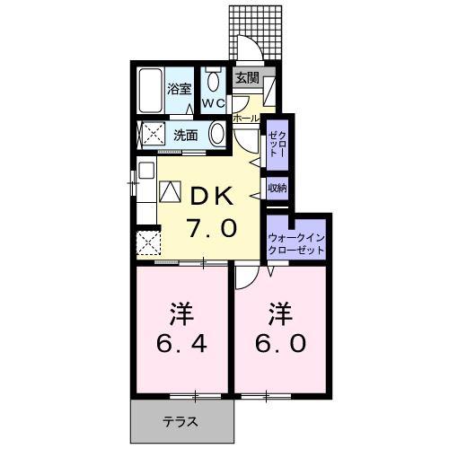 ブランシュールC(2DK/1階)の間取り写真