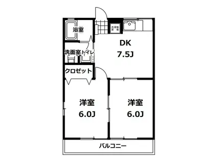 エーデルハイム B棟(2DK/1階)の間取り写真