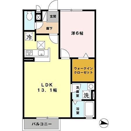 ガーデンコート車 D棟(1LDK/1階)の間取り写真